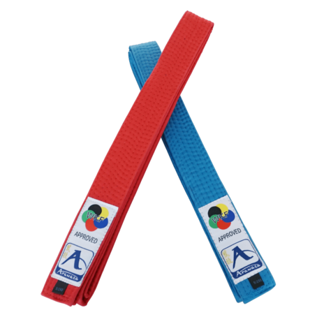 Cinturon Kumite Estilo Japones algodon 1 1/2'' - WKF Approved - Arawaza Chile - Colores azul claro y rojo